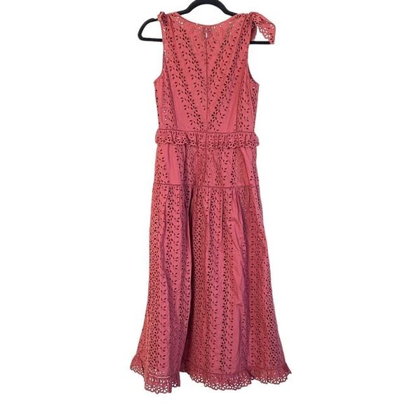 Rebecca Taylor Karina Altered Shoulder Tie Eyelet Lace Midi Dress Sz 0 - Picture 13 of 16